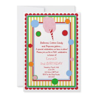 Cotton Candy Circus Carnival Birthday Invitation invitation