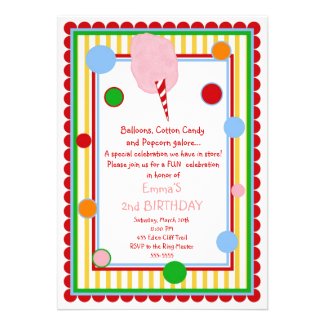 Cotton Candy Circus Carnival Birthday Invitation