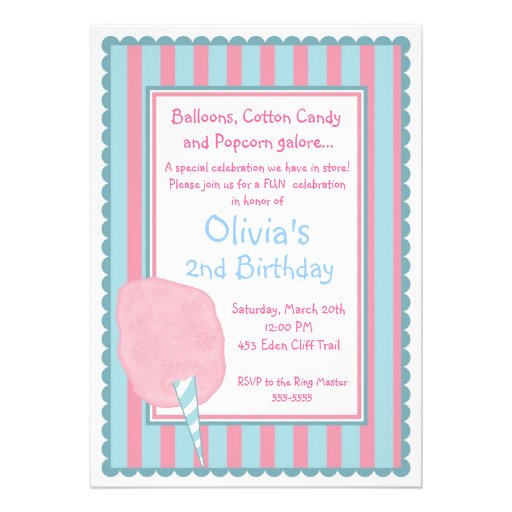 Cotton Candy Circus Carnival Birthday Invitation