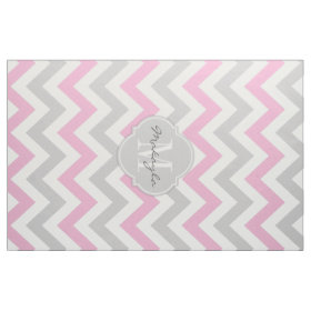 Cotton Candy Pink and Gray Chevron with Monogram Fabric