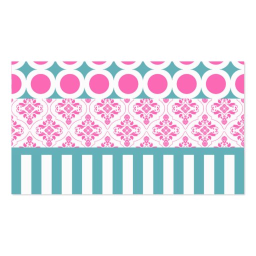 Cotton Candy Pink Blue Circles Stripes Damask Coll Business Card (front side)