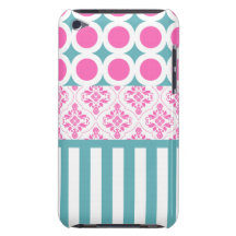 Cotton Candy Pink Blue Circles Stripes Damask Coll iPod Touch Case-Mate Case
