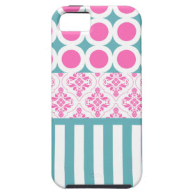 Cotton Candy Pink Blue Circles Stripes Damask Coll iPhone 5 Case