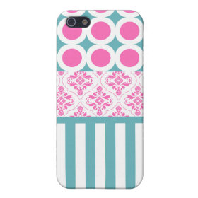 Cotton Candy Pink Blue Circles Stripes Damask Coll Covers For iPhone 5