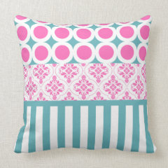 Cotton Candy Pink Blue Circles Stripes Damask Coll Pillow