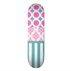 Cotton Candy Pink Blue Circles Stripes Damask Coll Custom Skate Board