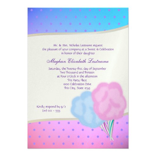 Cotton Candy Sweet Sixteen Birthday Personalized Invite
