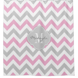Cottoncandy Pink and Gray Chevron with Monogram