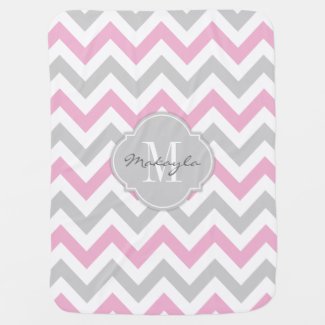 Cottoncandy Pink and Gray Chevron with Monogram Stroller Blanket