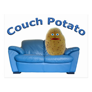 "Couch Potato" sitting on blue couch