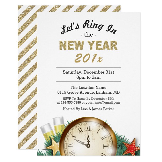 Countdown Clock Ring In the New Years Eve Party Card (front side)