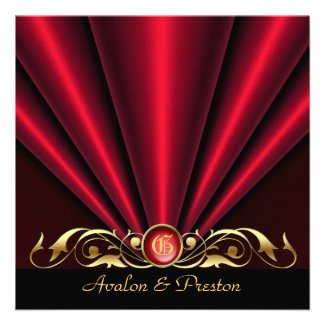 Countess Red Silk Gather Gold Scroll Invitation