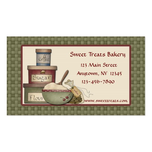 Country Baking, Green Checks Border, Business Card (front side)