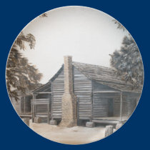 country barn log cabin oil painting plates