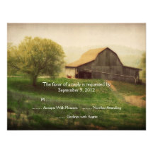 Country Barn Vintage Wedding RSVP Custom Invitation
