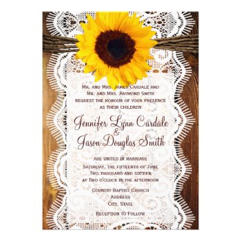 Country Barn Wood Lace Sunflower Wedding Invites