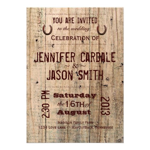 Country Barn Wood Typography Wedding Invitations