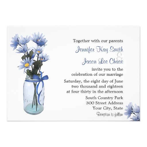 Country Blue Daisies Mason Jar Wedding Invitation