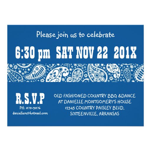 Country Blue Paisley Girl Photo Sweet 16th Party Invitations