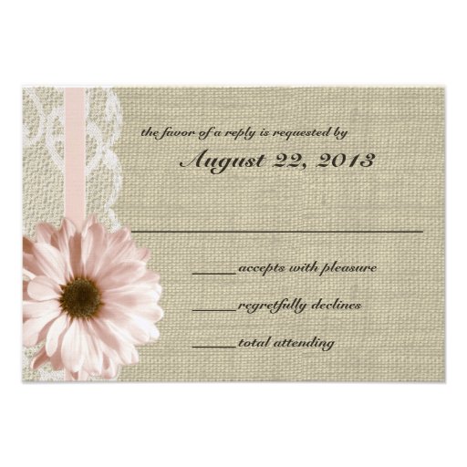 Country Blush Daisy and Lace Burlap Response Personalized Announcement