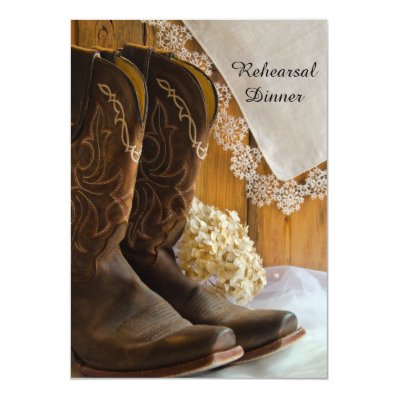Country Boots and Lace Wedding Rehearsal Dinner Custom Announcements