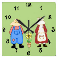 Country Boy and Girl Square Wall Clock