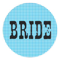 Country Bride Black on Sky Blue Gingham Round Sticker