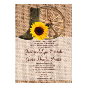 Country Burlap Cowboy Boots Sunflower Wedding Invitation