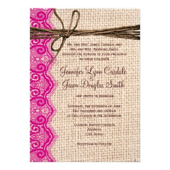 Country Burlap Pink Lace Twine Wedding Invites