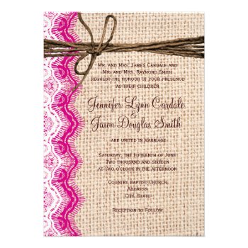 Country Burlap Pink Lace Twine Wedding Invites
