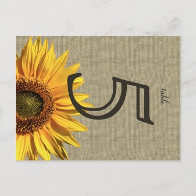 Country Burlap Sunflower Wedding Table Card Postcard