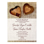 Country Burlap Wooden Hearts Wedding Invitations