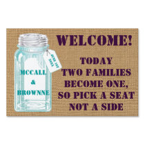 Country Canning Jar With Burlap Background yard signs