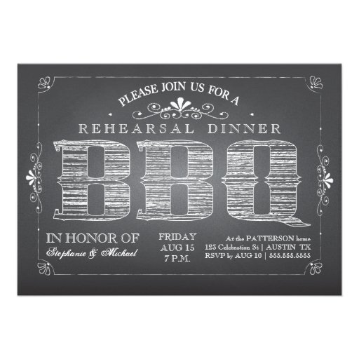 Country Chalkboard BBQ Rehearsal Dinner Invitation