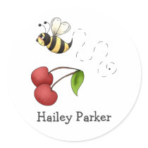Country Cherries · Bee & Cherries Round Sticker