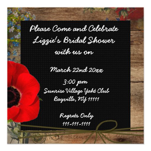 Country CHIC Bridal Shower Poppy FLOWER Invitation