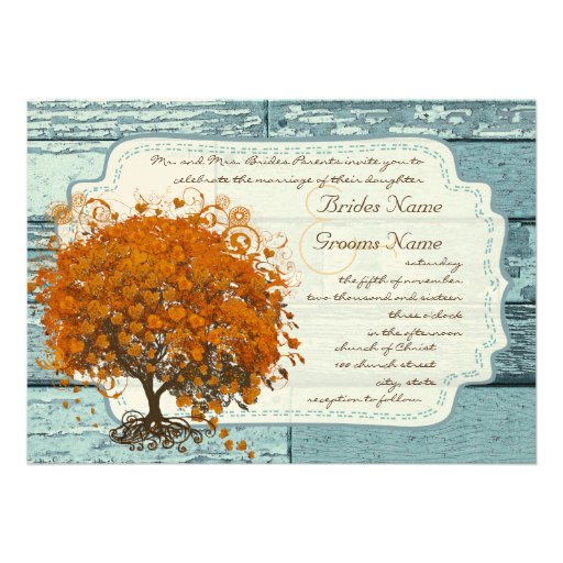 Country Chic Coral Tree Wedding Invitation