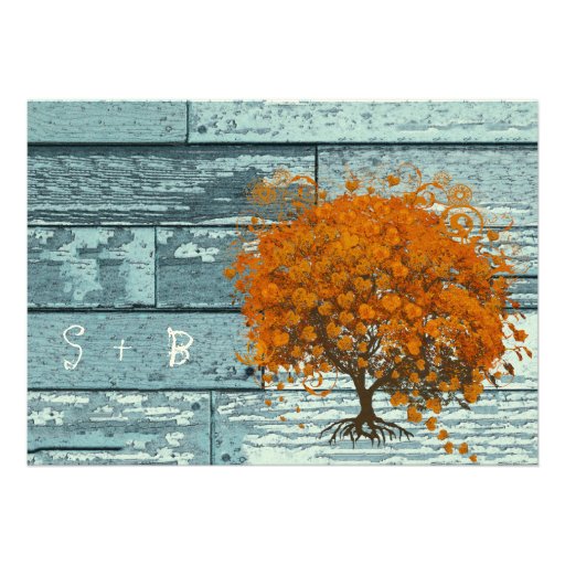 Country Chic Coral Tree Wedding Invitation