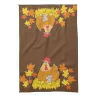 Country Chicken, Mouse, Fall Leaves Kitchen Towel