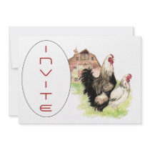 Country Chicken & Rooster Barn Scene Custom Invite