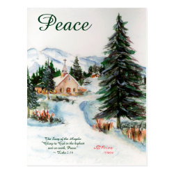 Country Church in Winter Watercolor Mountain Scene Post Card