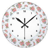 Country cottage roses pink floral pattern clock