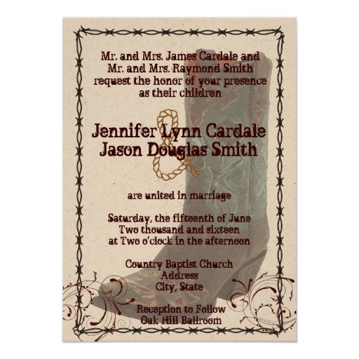 Country Cowboy Boots Barbed Wire Wedding Invites