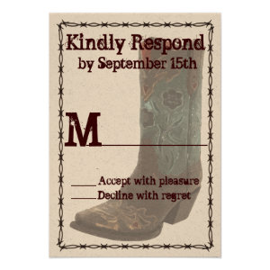 Country Cowboy Boots Barbed Wire Wedding RSVP Card