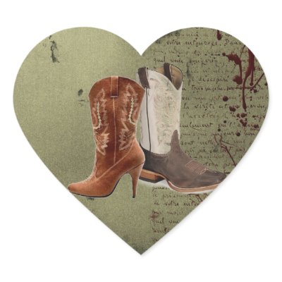 Country Cowboy Boots Western Wedding Favor Heart Stickers