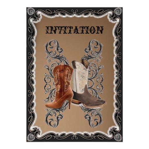 Country Cowboy Boots Western Wedding Invitation