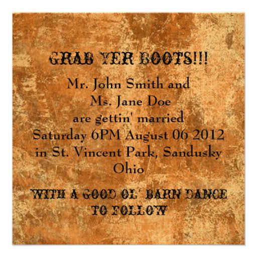 Country Cowboy Boots Western Wedding Invitation