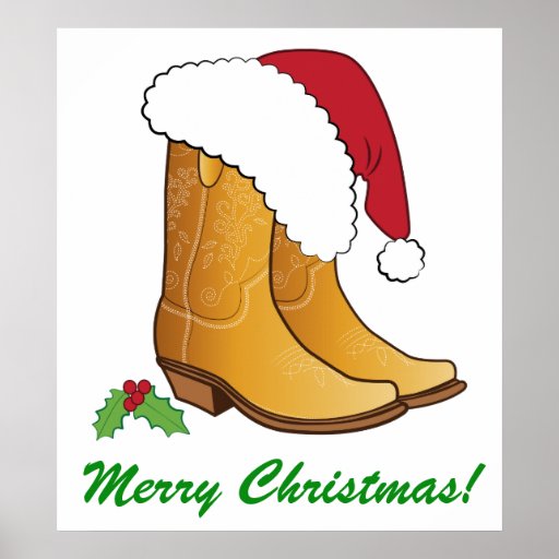Country Cowgirl Santa Hat Boots Merry Christmas Poster Zazzle 