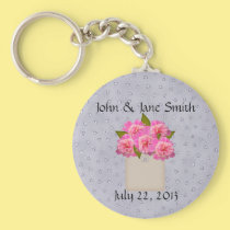 Country Crock Of Peonies Wedding Favor Keychain keychains