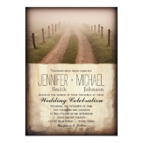 Country Dirt Road Rustic Fence Post Wedding Invite